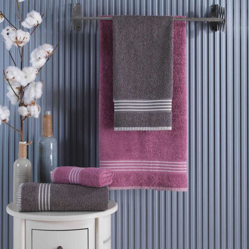 4 lü Kadın Erkek Banyo Havlusu Takımı Oscar Mürdüm Antasit