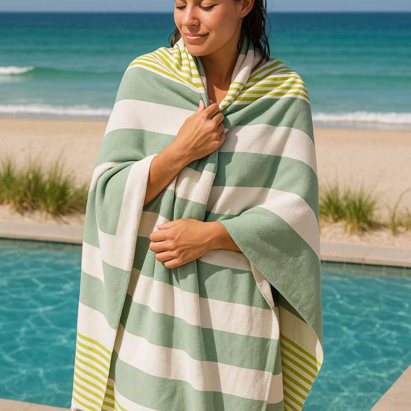 Mimoza Unisex Peştemal Plaj Havlusu 100x180 Cm %100 Pamuklu Soft Yeşil-Açık Yeşil