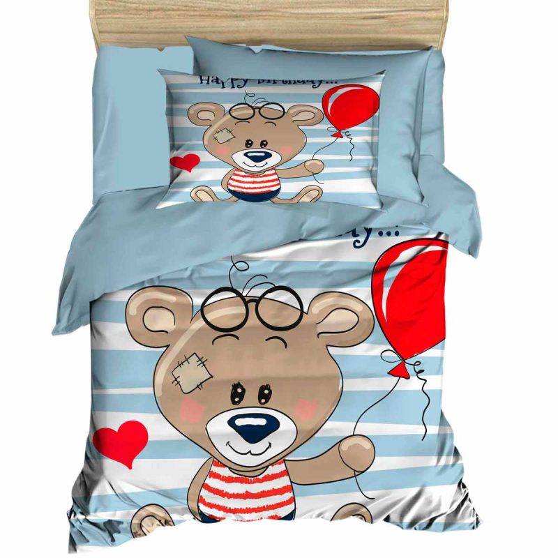 Yenidoğan Erkek Bebek Nevresim Takımı %100 Pamuklu Bear Baloon