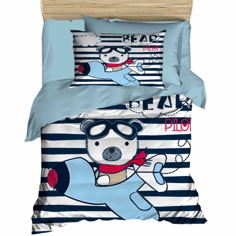 Yenidoğan Erkek Bebek Nevresim Takımı %100 Pamuklu Bear Pilot