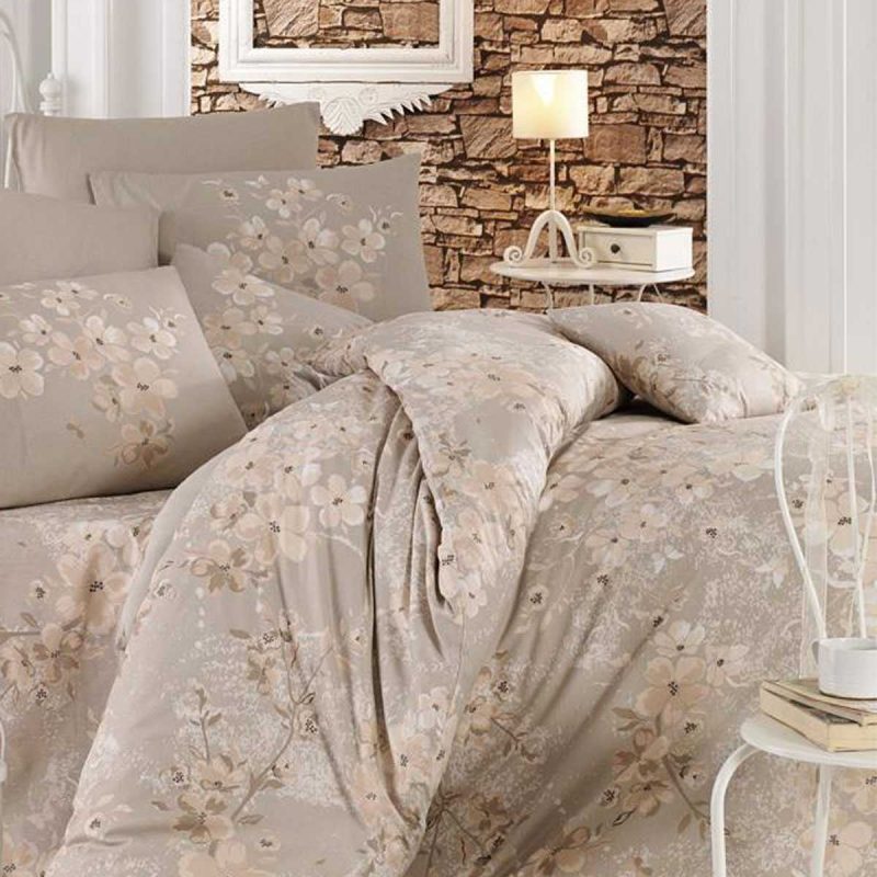 Çift Kişilik Nevresim Takımı Pamuklu Bej Bahar