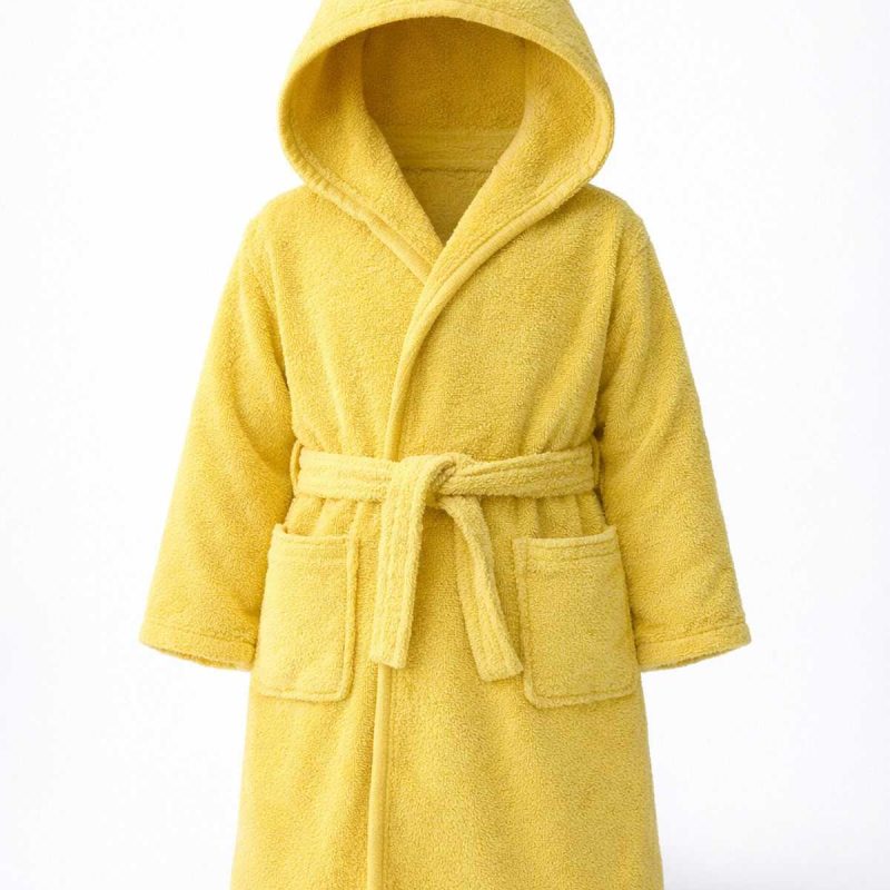 Civciv Figürlü Nakışlı Kapşonlu Çocuk Bornozu Pamuklu