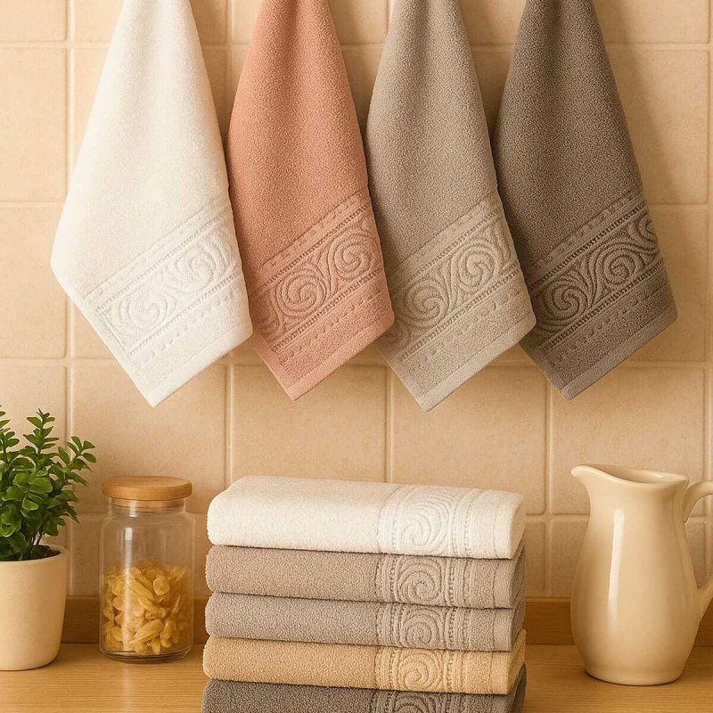 6 Parça Mutfak Havlusu Seti %100 Pamuklu Dalga