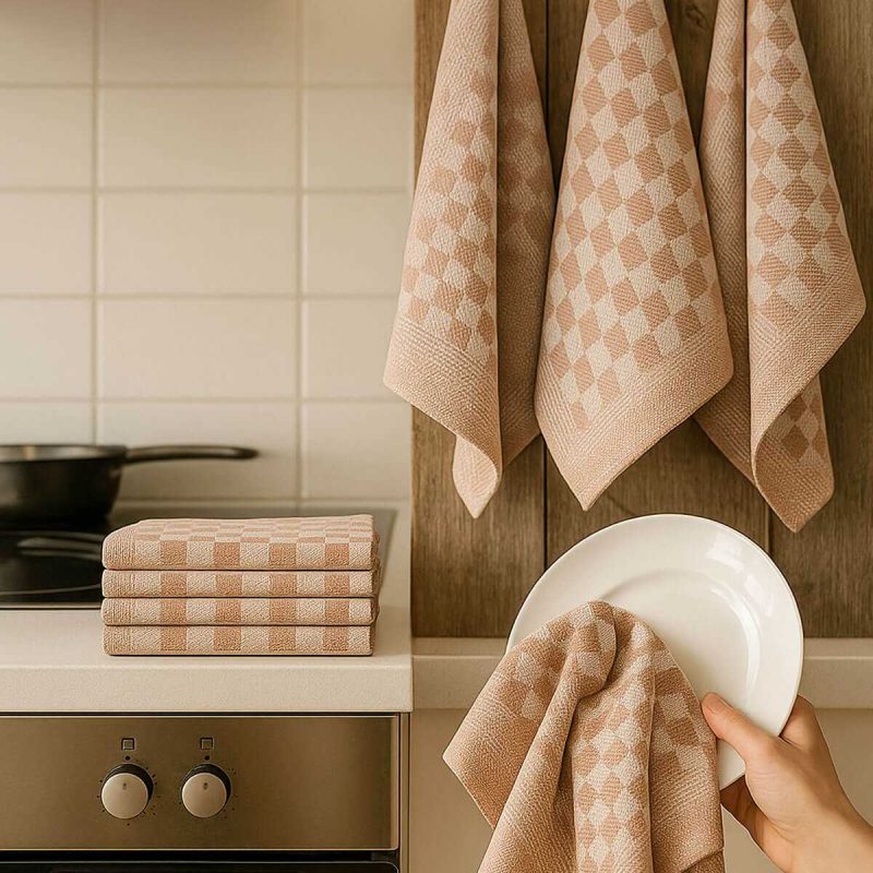 10 lu Dama Desenli Mutfak Kurulama Bezi 50x70 Cm  Kahverengi