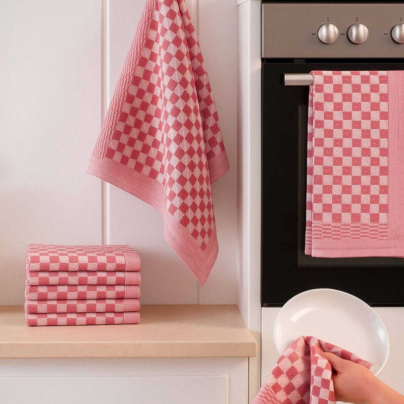 10 lu Dama Desenli Mutfak Kurulama Bezi 50x70 Cm  Kırmızı