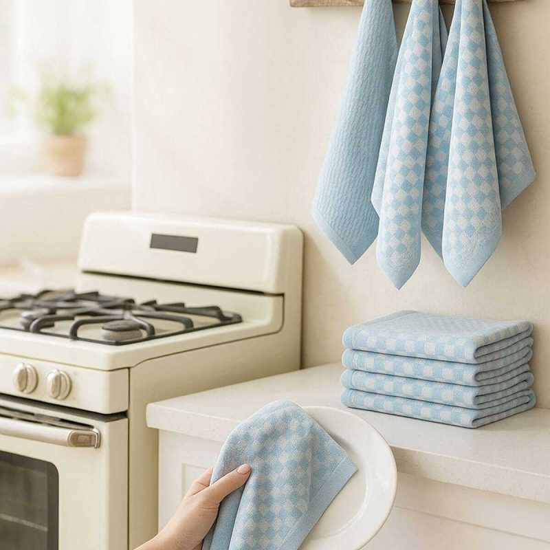 10 lu Dama Desenli Mutfak Kurulama Bezi 50x70 Cm  Mavi