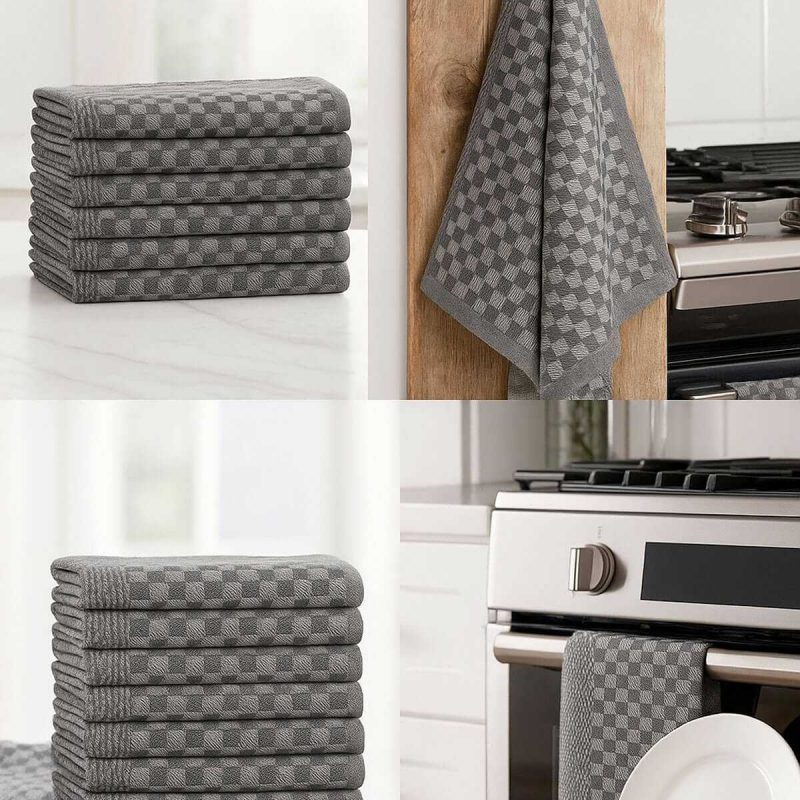 10 lu Dama Desenli Mutfak Kurulama Bezi 50x70 Cm  Siyah