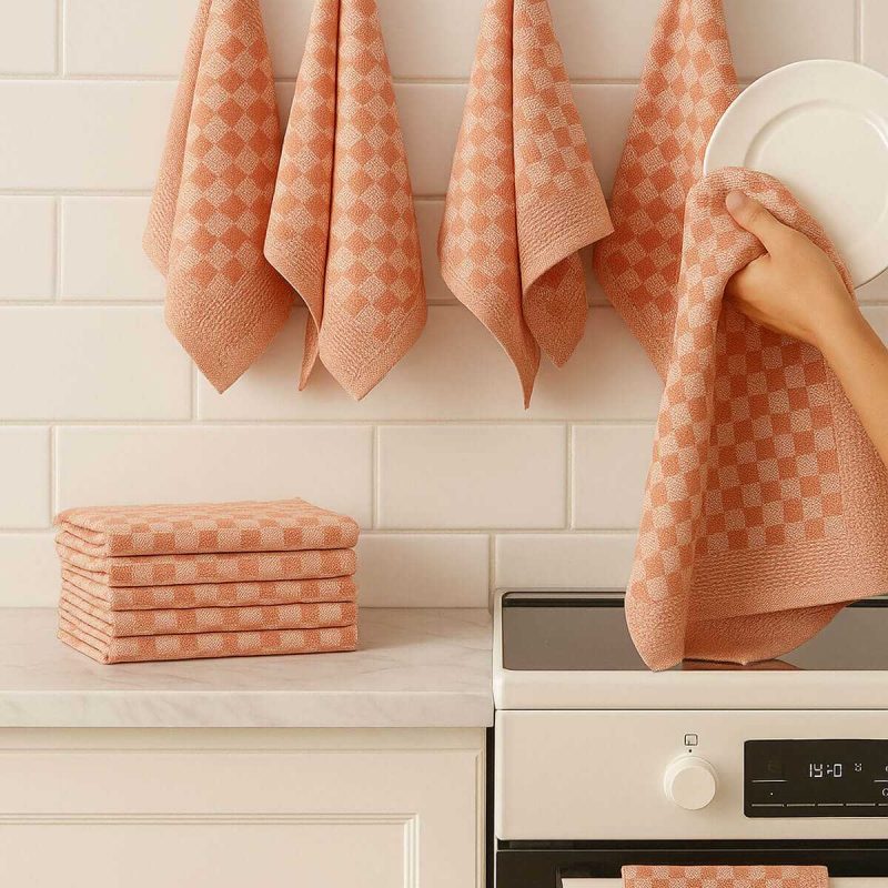 10 lu Dama Desenli Mutfak Kurulama Bezi 50x70 Cm  Somon