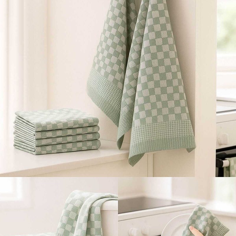 10 lu Dama Desenli Mutfak Kurulama Bezi 50x70 Cm  Yeşil