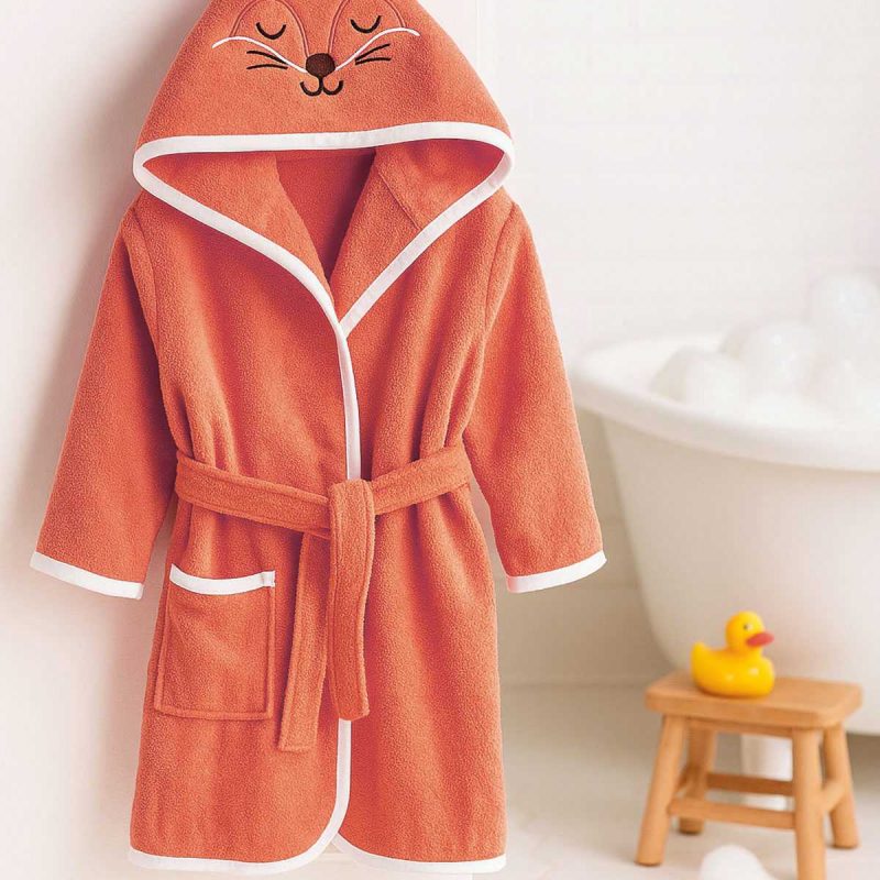 Kapşonlu Unisex %100 Pamuklu Çocuk Banyo Bornozu Fox