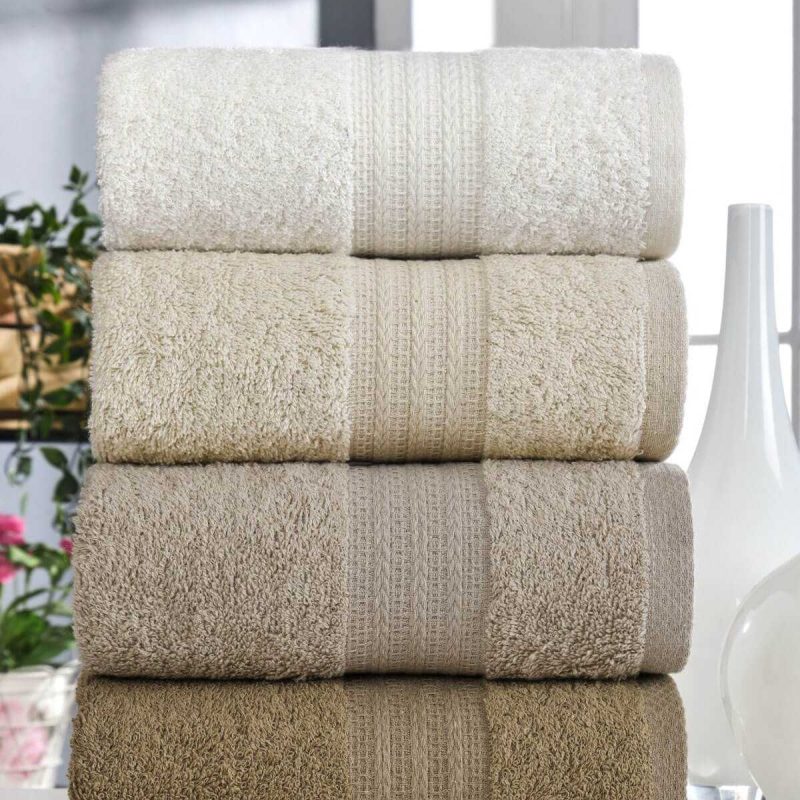 4 Lü El Yüz Havlu Seti %100 Pamuklu Gökkuşağı 50x85 Cm Kahve