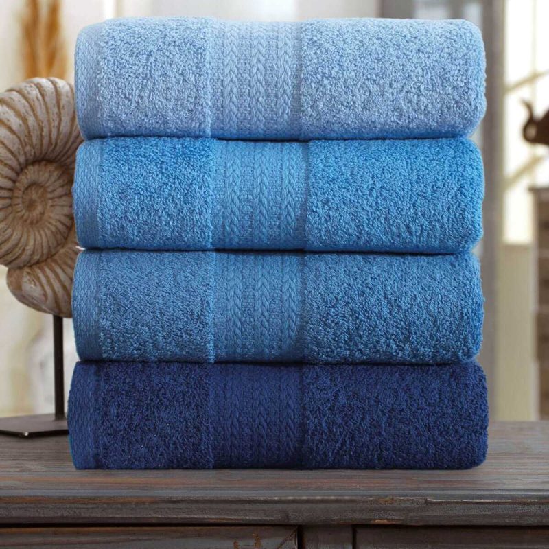 4 Lü El Yüz Havlu Seti %100 Pamuklu Gökkuşağı 50x85 Cm Mavi