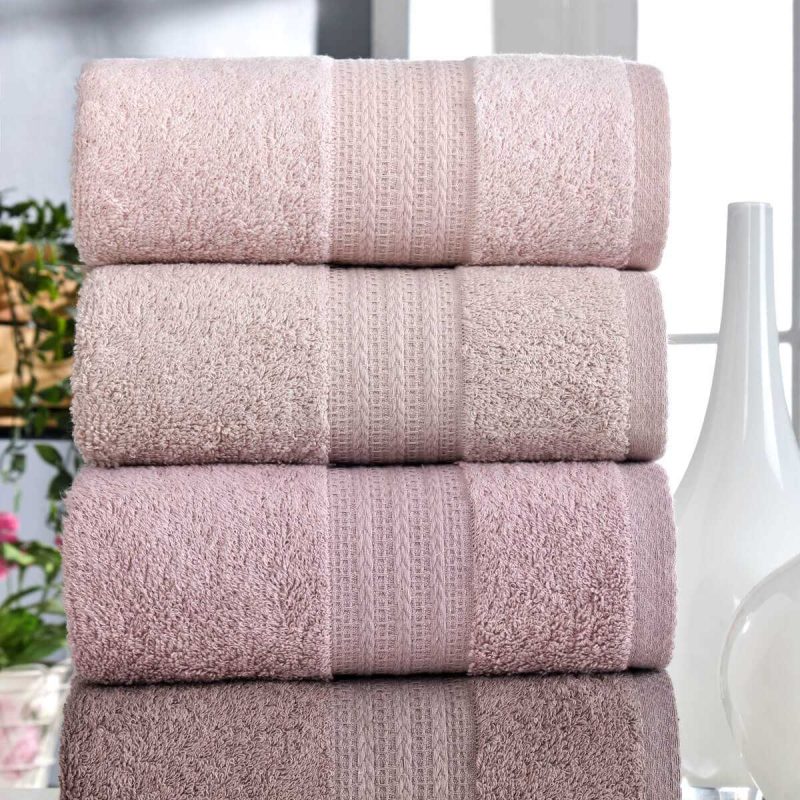 4 Lü El Yüz Havlu Seti %100 Pamuklu Gökkuşağı 50x85 Cm  Pudra