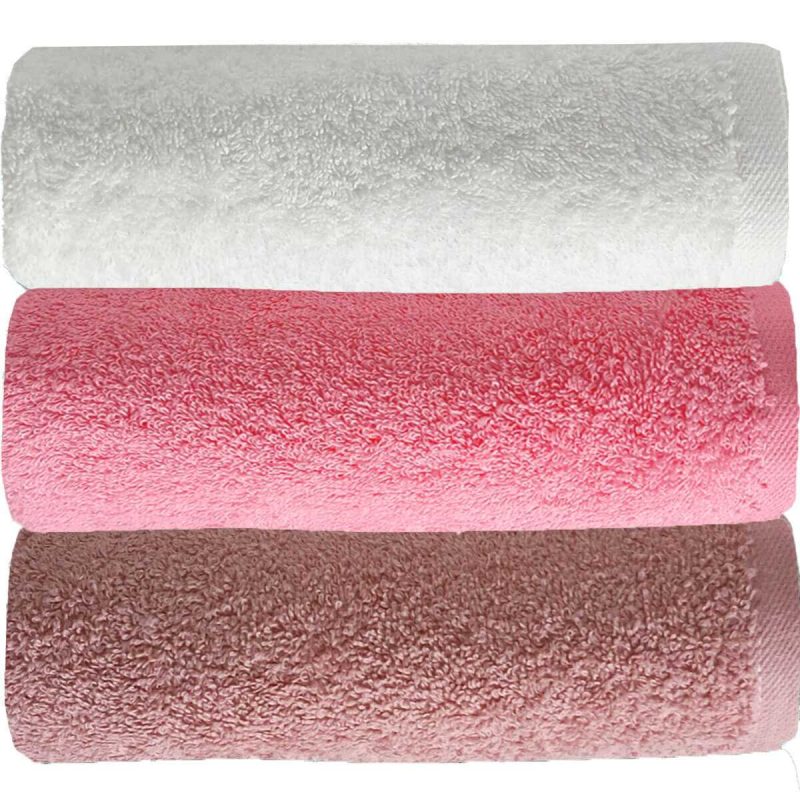 3 lü Düz Renk El Yüz Havlu Seti %100 Pamuklu 50x90 Cm Gül-Pembe-Beyaz