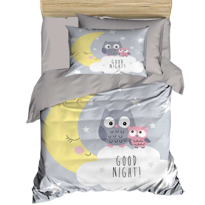 Yenidoğan Kız / Erkek Unisex Bebek Nevresim Takımı %100 Pamuklu Good Night Gri