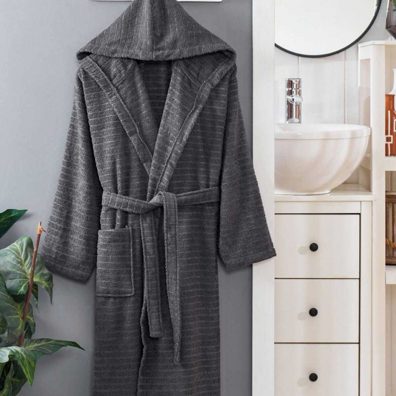 Kapüşonlu Unisex Banyo Bornozu %100 Soft Pamuklu Antrasit