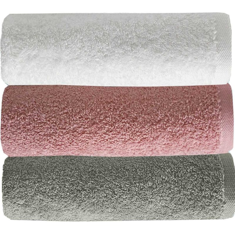 3 lü Düz Renk El Yüz Havlu Seti %100 Pamuklu 50x90 Cm Gri-Gül-Beyaz
