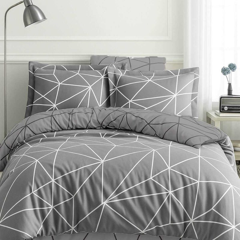 Çift Kişilik Pamuklu Nevresim Takımı Geo Line Gri