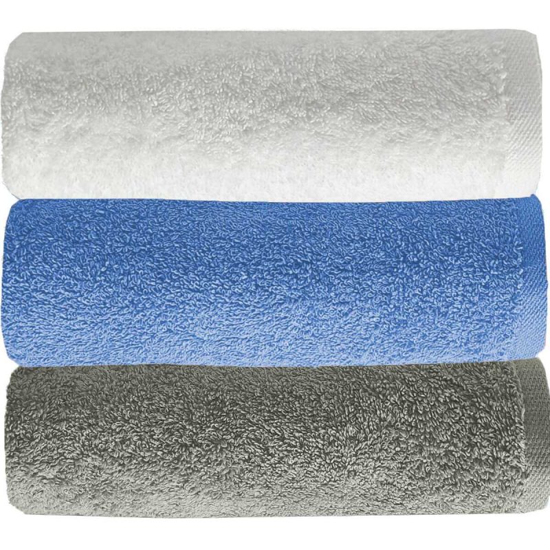 3 lü Düz Renk El Yüz Havlu Seti %100 Pamuklu 50x90 Cm Gri-Mavi-Beyaz