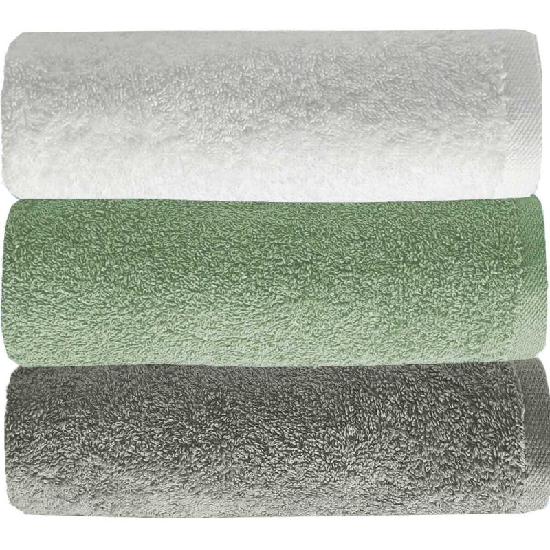3 lü Düz Renk El Yüz Havlu Seti %100 Pamuklu 50x90 Cm Gri-Yeşil-Beyaz