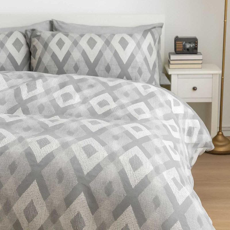 Mira Home İç İçe Baklava Desen Gri Pamuklu  Nevresim Takımı