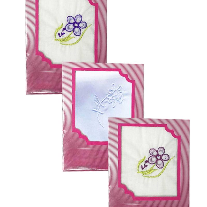 3’lü Özel Paket Premium Kadın İşlemeli Mendil Seti  %100 Pamuk 28x28 Cm