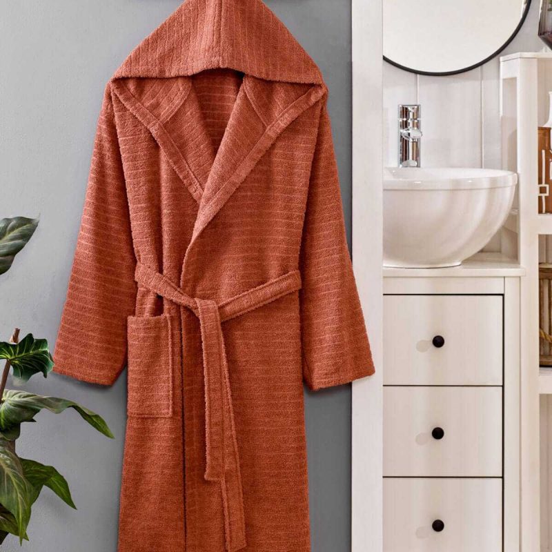 Kapüşonlu Unisex Banyo Bornozu %100 Soft Pamuklu Kahve