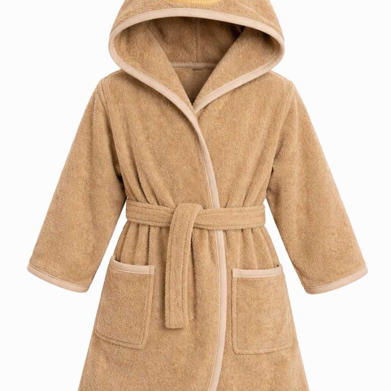 Ayıcık Figürlü Nakışlı Kapüşonlu Çocuk Bornozu