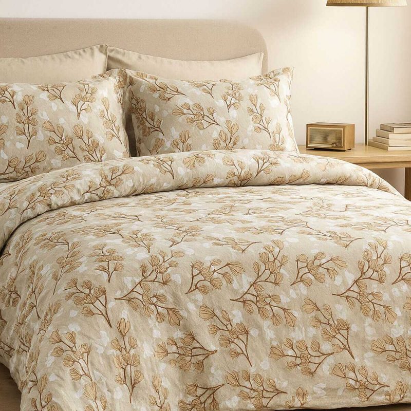 Çift Kişilik Pamuklu Nevresim Takımı Yaprak Desenli