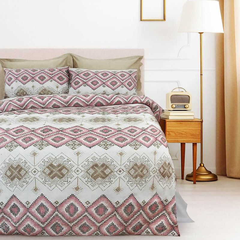 Çift Kişilik Pamuklu Nevresim Takımı Kareli Motifli