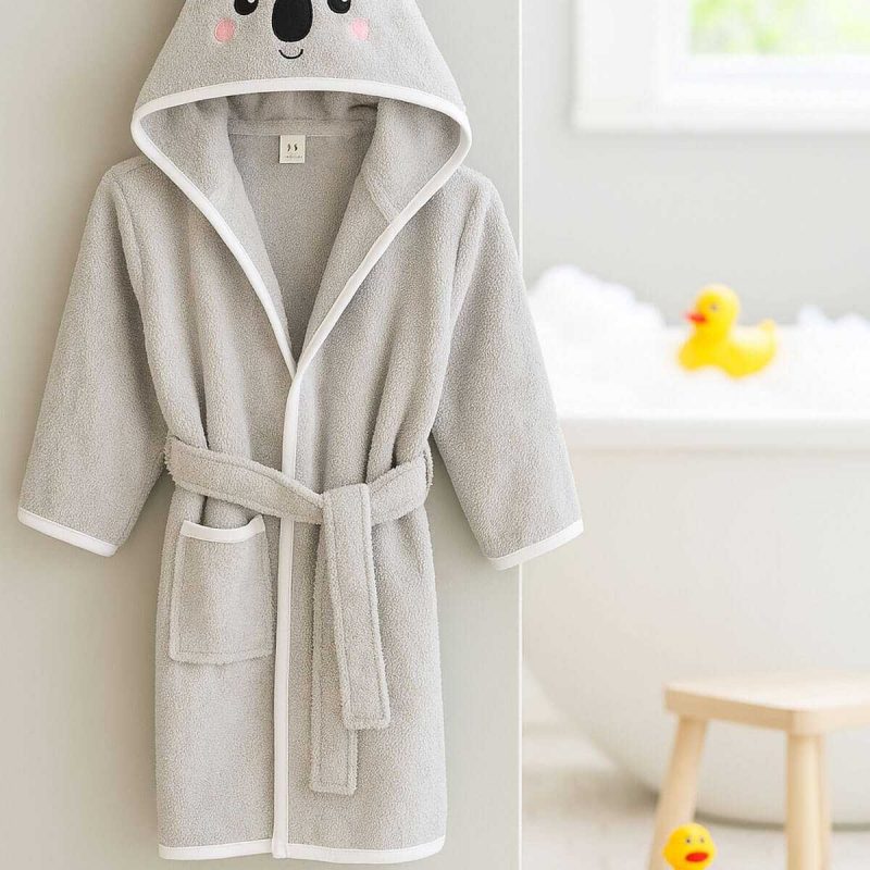 Kapşonlu Unisex %100 Pamuklu Çocuk Banyo Bornozu Koala