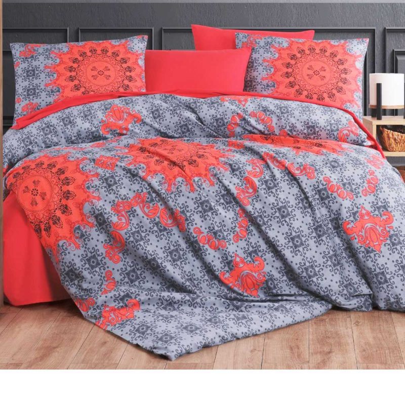 Çift Kişilik Nevresim Takımı Pamuklu Asil Kırmızı