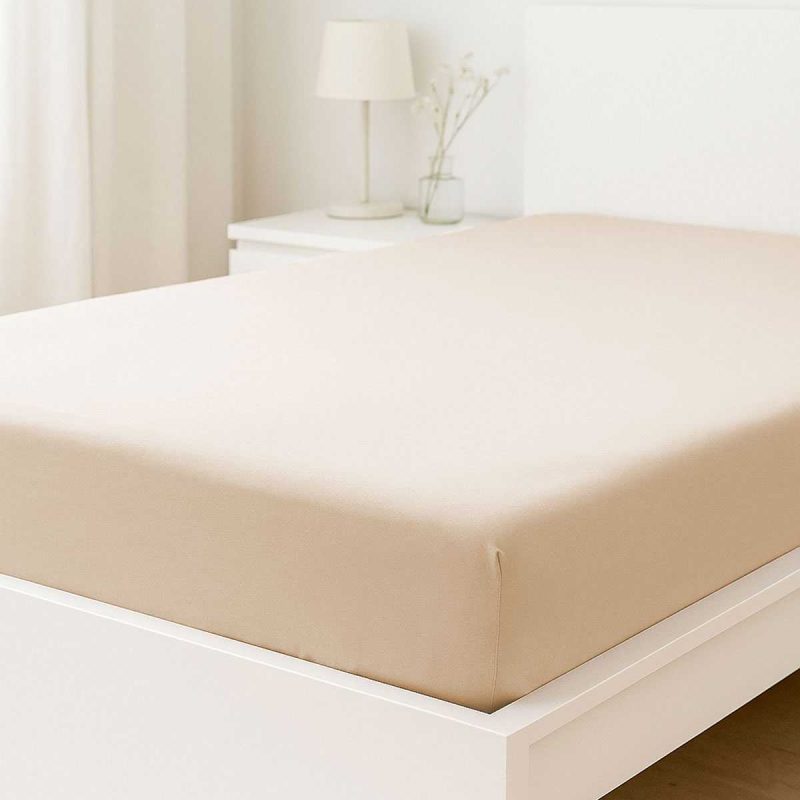 Çift Kişilik Düz Penye  %100 Pamuklu Lastikli Çarşaf 180X200 Newsheet Bej