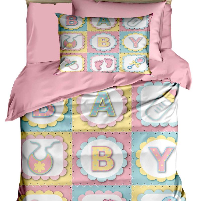 Yenidoğan Kız Bebek Nevresim Takımı %100 Pamuklu Letter