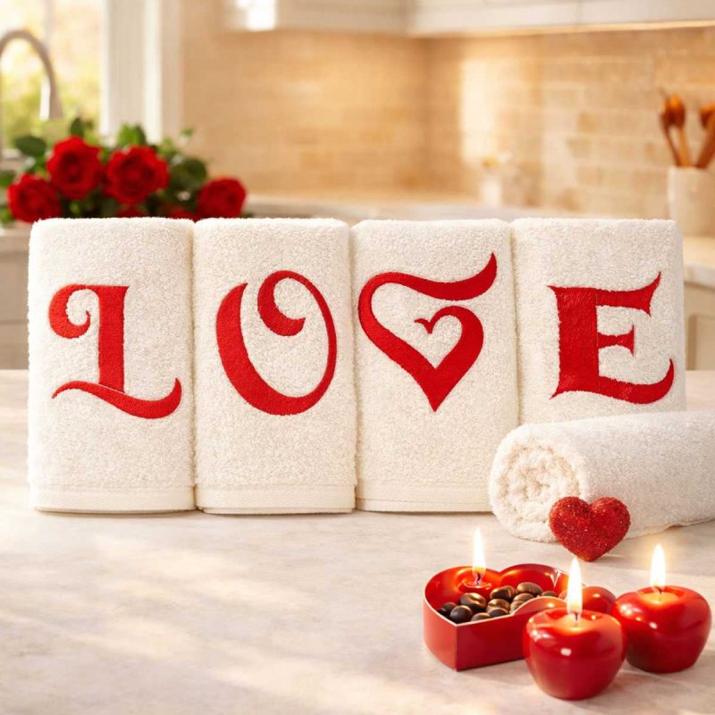 Love Nakışlı 4lü Mutfak Havlusu Seti  30x50 cm