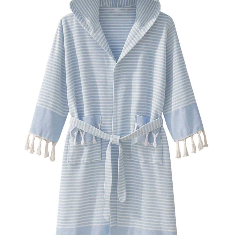 Kapşonlu Unisex Peştamal Plaj Bornozu  %100 Pamuklu Marelina Mavi