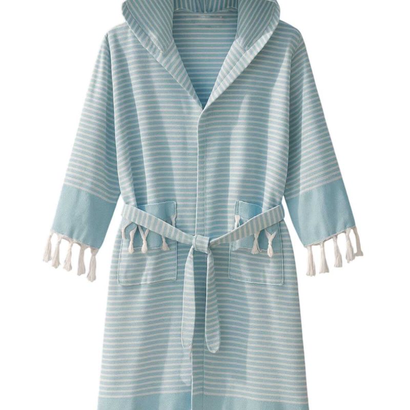 Kapşonlu Unisex Peştamal Plaj Bornozu  %100 Pamuklu Marelina Turkuaz