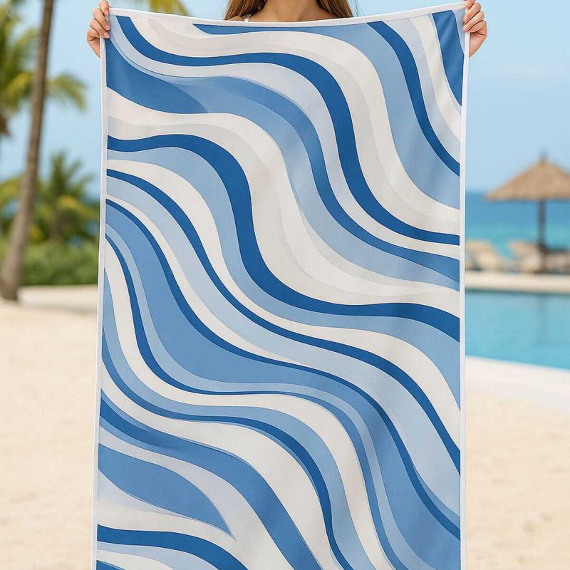 Unisex Desenli Baskılı Deniz Plaj Havlusu Dalga Desen 70x140 Cm