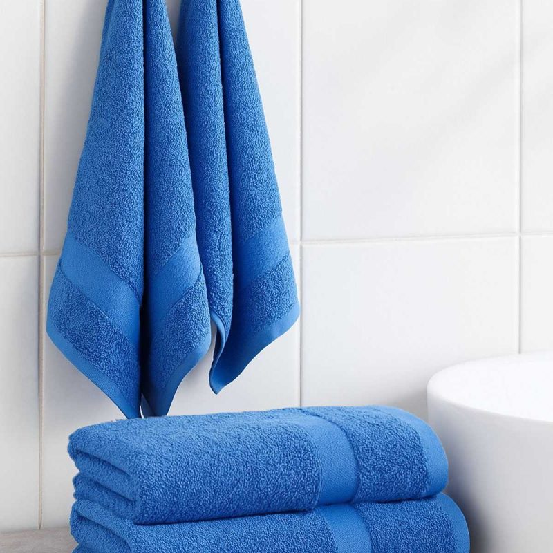 4 Parça Ekonomik Banyo Havlu Takımı %100 Pamuklu Quickdry Mavi Mavi