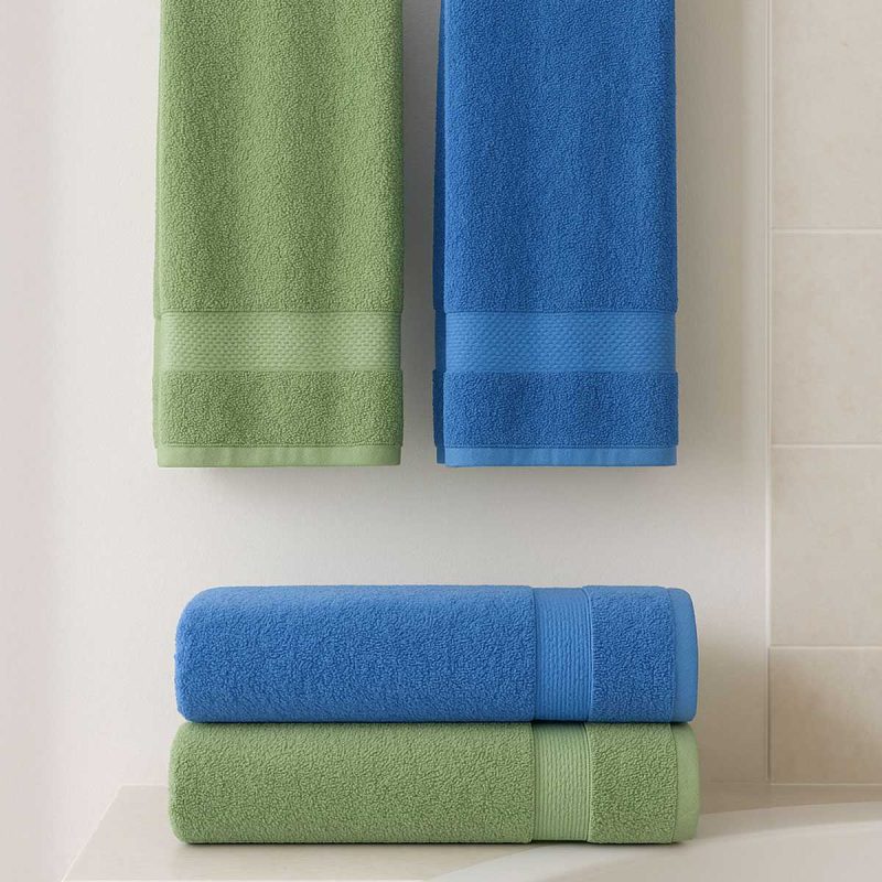 4 Parça Ekonomik Banyo Havlu Takımı %100 Pamuklu Quickdry Mavi Yeşil