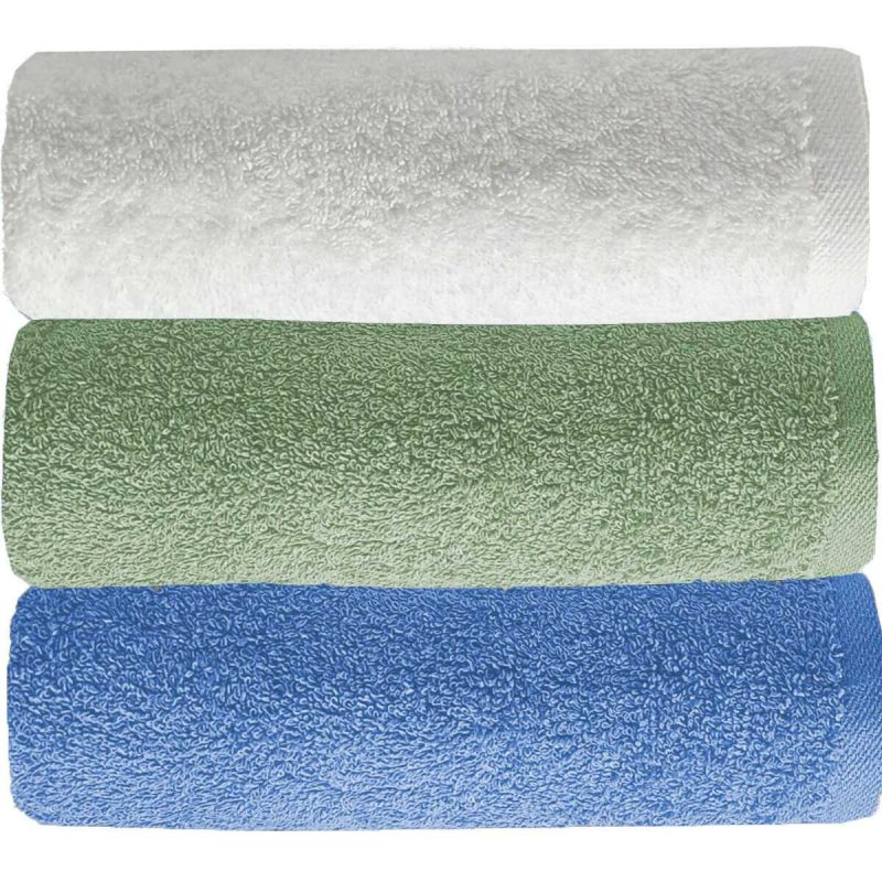 3 lü Düz Renk El Yüz Havlu Seti %100 Pamuklu 50x90 Cm Mavi-Yeşil-Beyaz