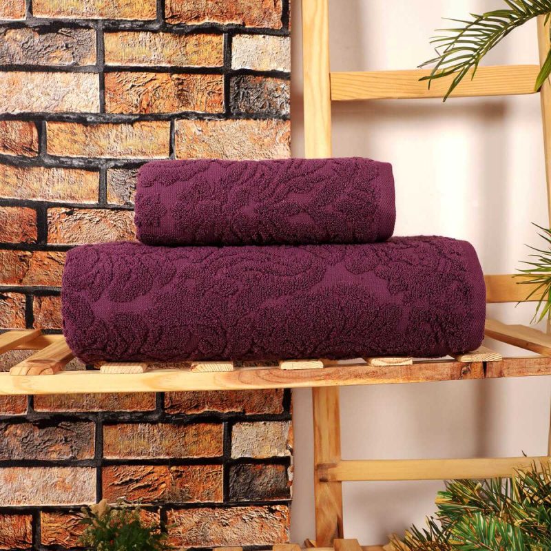 Mira Home 2 Parça Jakarlı Banyo Havlu Takımı Doku Desen Mor
