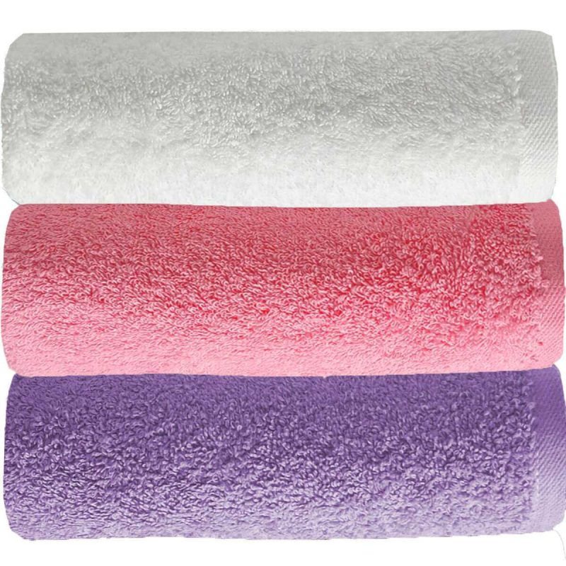 3 lü Düz Renk El Yüz Havlu Seti %100 Pamuklu 50x90 Cm Mor-Pembe-Beyaz
