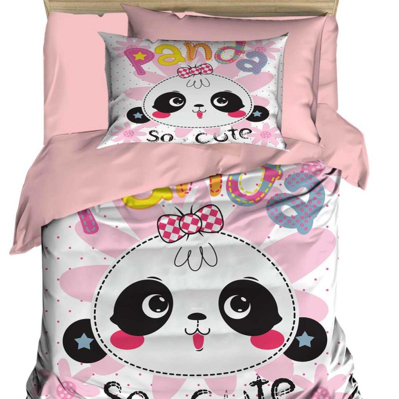 Yenidoğan Kız Bebek Nevresim Takımı %100 Pamuklu Panda So Cute