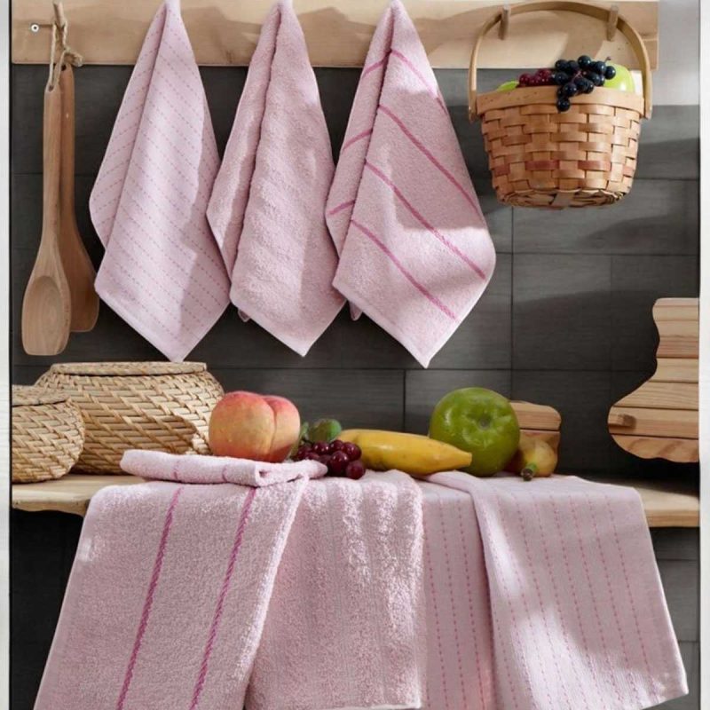 6 lı Luna Naturel Mutfak Havlu Seti %100 Pamuklu 30X50 Cm Pudra