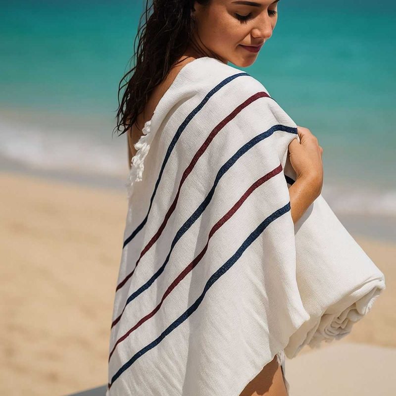 Peştemal Plaj Havlusu %100 Pamuklu 70x150 Cm  Beyaz Waves