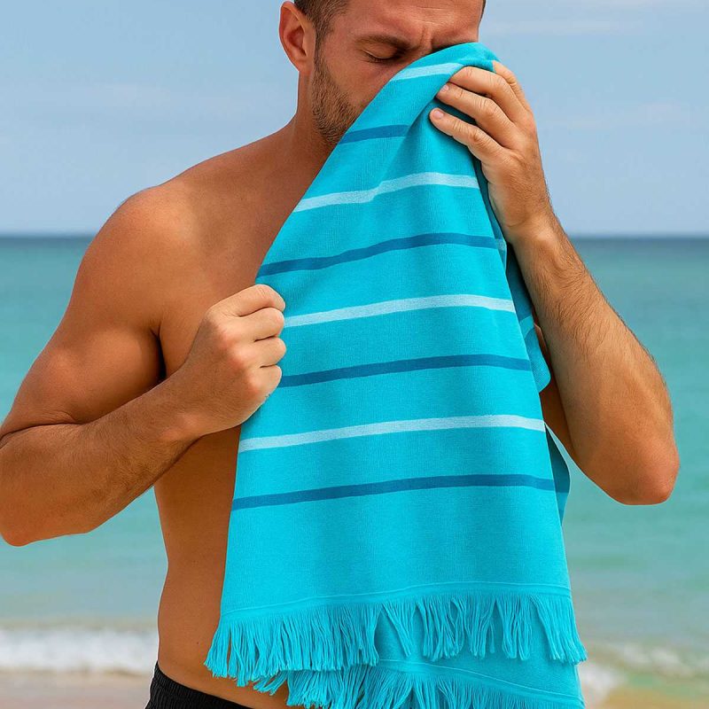 Peştemal Plaj Havlusu %100 Pamuklu 70x150 Cm  Turkuaz Waves