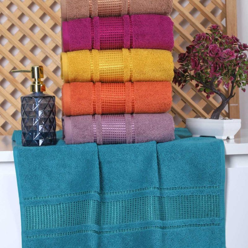 6 lı Rengarenk El Yüz Pamuklu Havlu Seti 50 x 90 Cm Gold