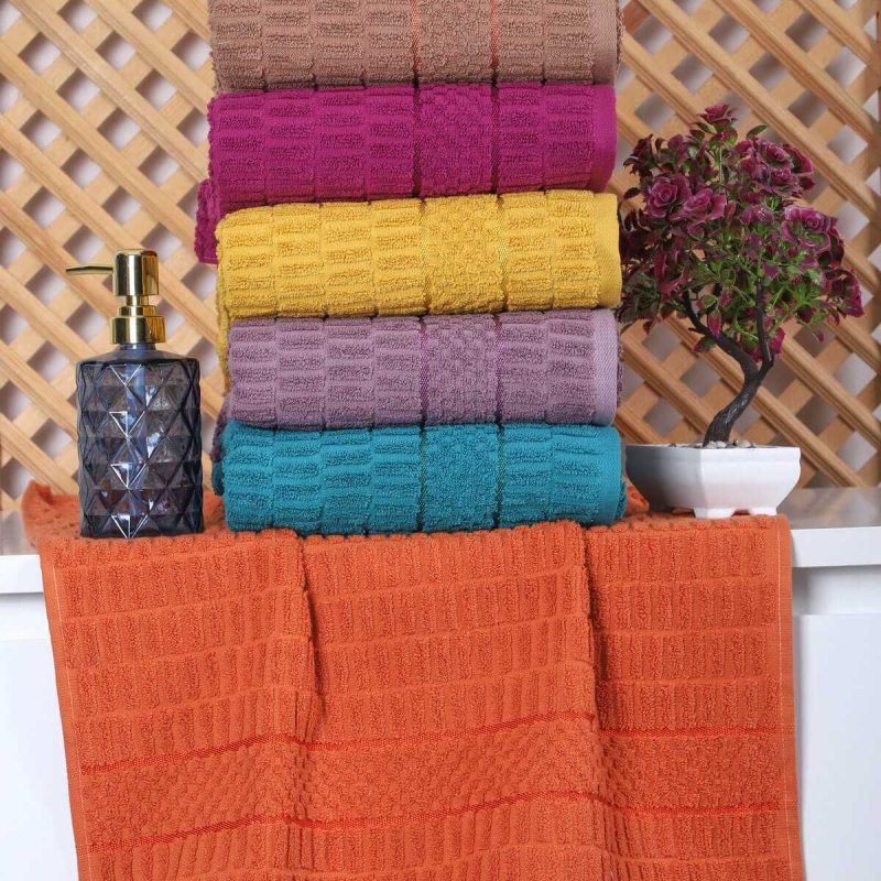 6 lı Renkli El Yüz Pamuklu Jakarlı Havlu Seti 50 x 90 Cm Platin