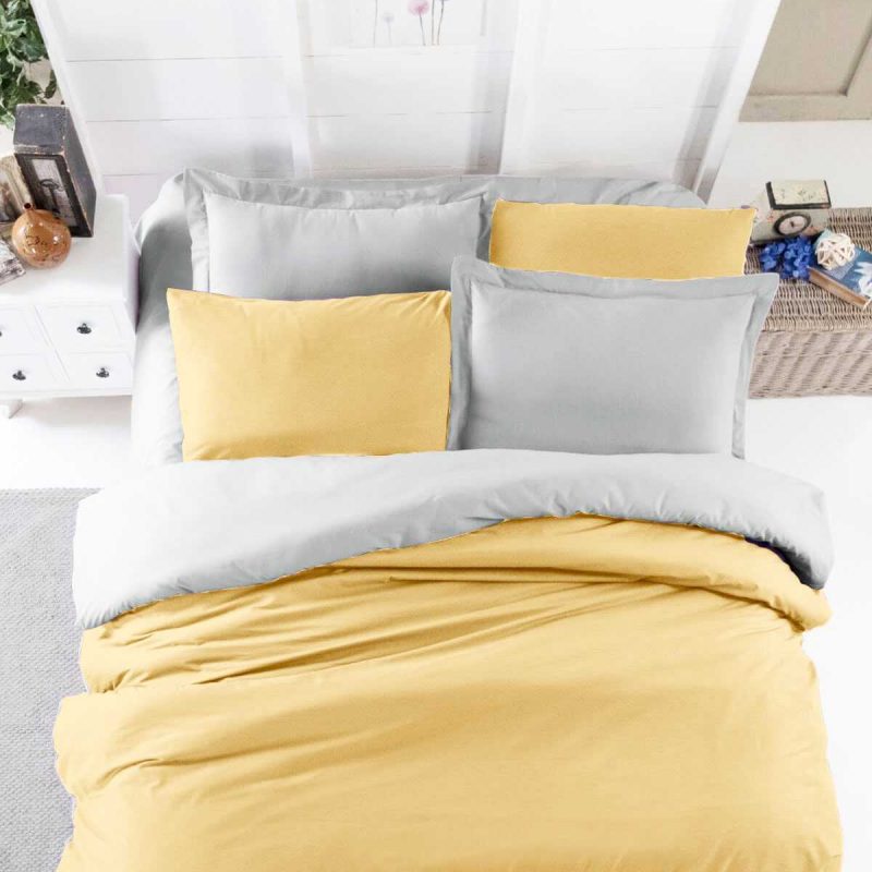 Çift Kişilik Lastikli Çarşaflı Nevresim Takımı Pamuklu Four Season Hardal Gri